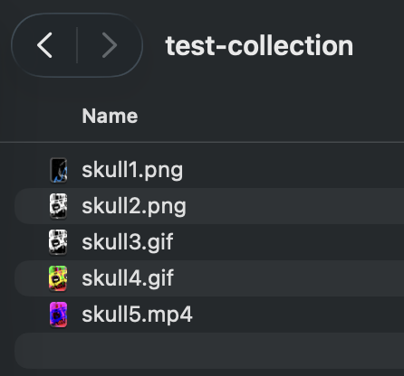 Pinata folder showing asset filenames